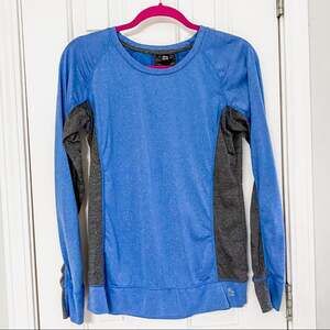 REEBOK • Blue + Grey Long Sleeve Athletic Workout Gym Top